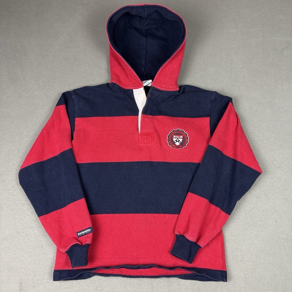 Barbarian‎ Rugby Wear Hoodie Mens XS Red Navy Striped 1/4 Button Sweatshirt